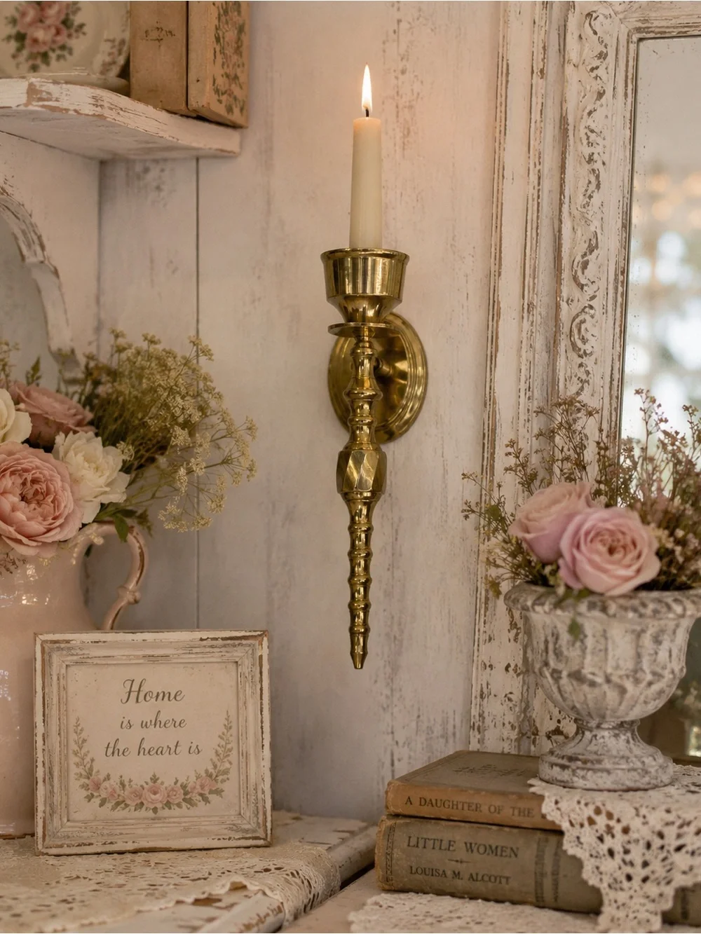 Vintage Solid Brass Wall Candle Sconce Traditional Shabby Chic Cottagecore